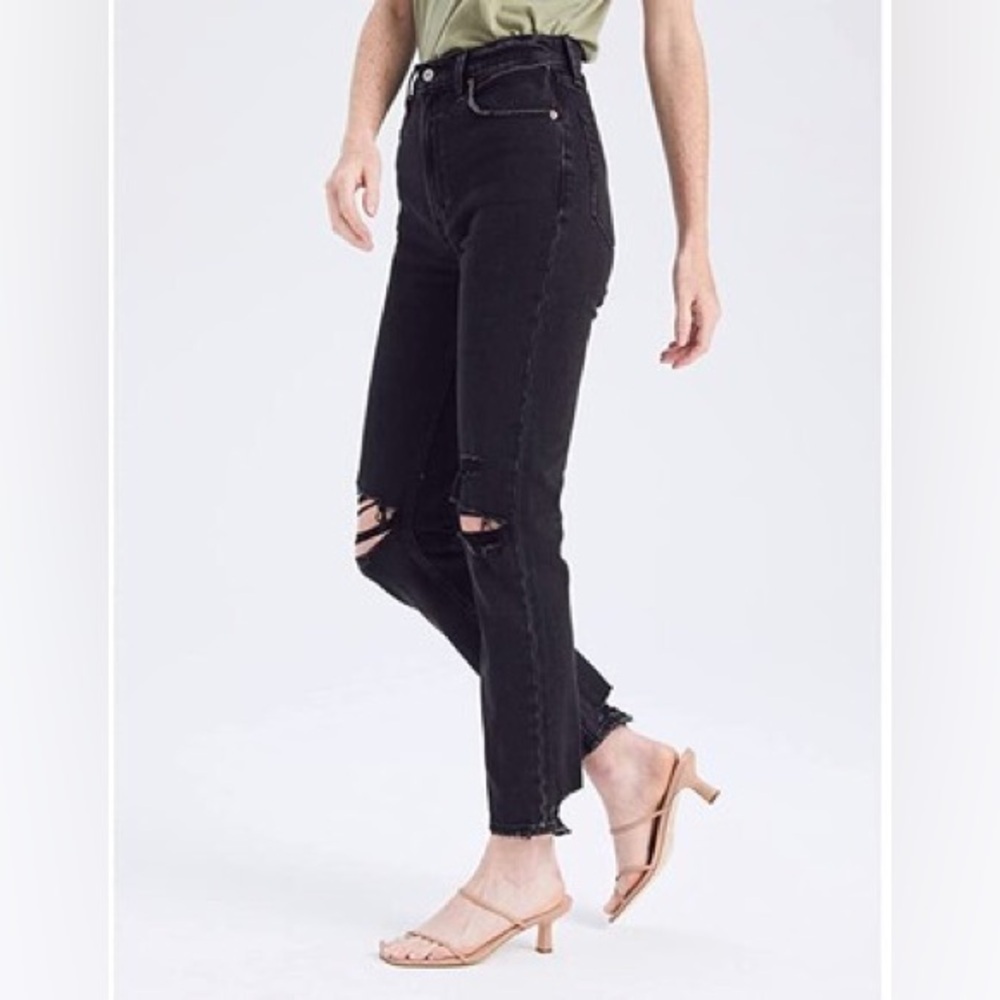 Abercrombie and Fitch distressed black jeans, straight leg, high waist